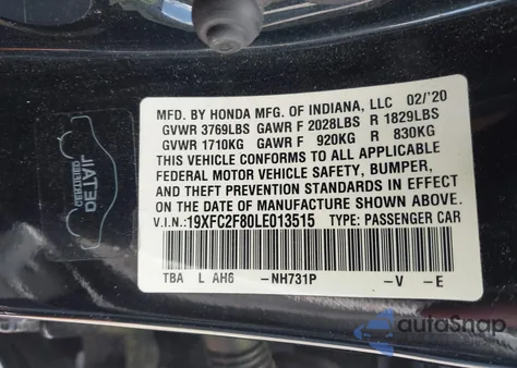 2020 Honda Civic Sport from USA, damaged, VIN 19XFC2F80LE013515